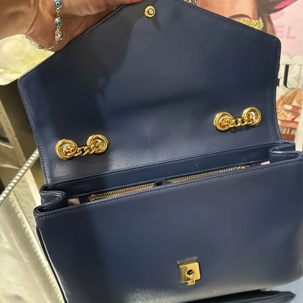 ✨Gucci Rajah Chain Shoulder Bag Leather Medium Blue Handbag Bag - Picture 11 of 16